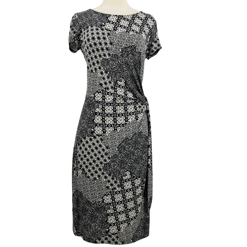 Lafayette 148 Hip Tie Jersey Sheath Dress Size Small Geo Print